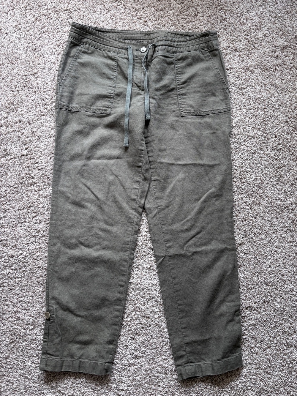 Talbots Drawstring Cuffed Relaxed Fit Pants Cropped Olive Green Size 4 Petite